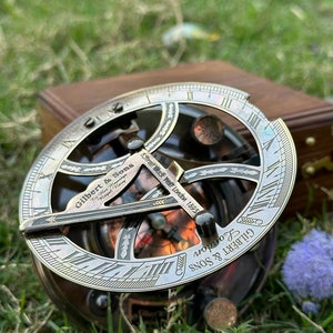 Nautical Brass Sundial Compass with Wooden Box  The Perfect Vintage Christmas Gift.