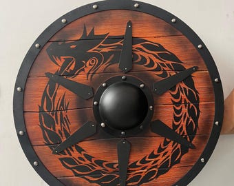 Handmade Viking Shield: Norse Dragon, Wooden LARP Cosplay Decor