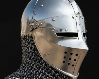 Handmade Steel Knight Helmet | Gothic Chainmail Armor, LARP Cosplay