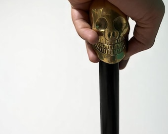 Folding Brass Skull Walking Cane: Gothic Steampunk Style