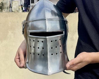 Handgemaakte stalen middeleeuwse ridderhelm | Kruistochtpantser, cosplay, LARP
