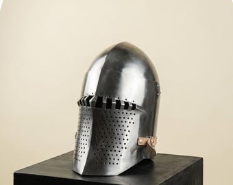 Ręcznie robiony hełm średniowiecznego rycerza ze stali | Hełm krzyżowca z pełną zbroją | Kostium cosplay do rekonstrukcji LARP
