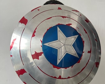 Handmade Captain Shield Replica: Battle-Damaged Aluminum Cosplay Prop