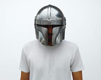 Handmade Mandalorian Inspired Metal Helmet – Cosplay Costume, Display Prop