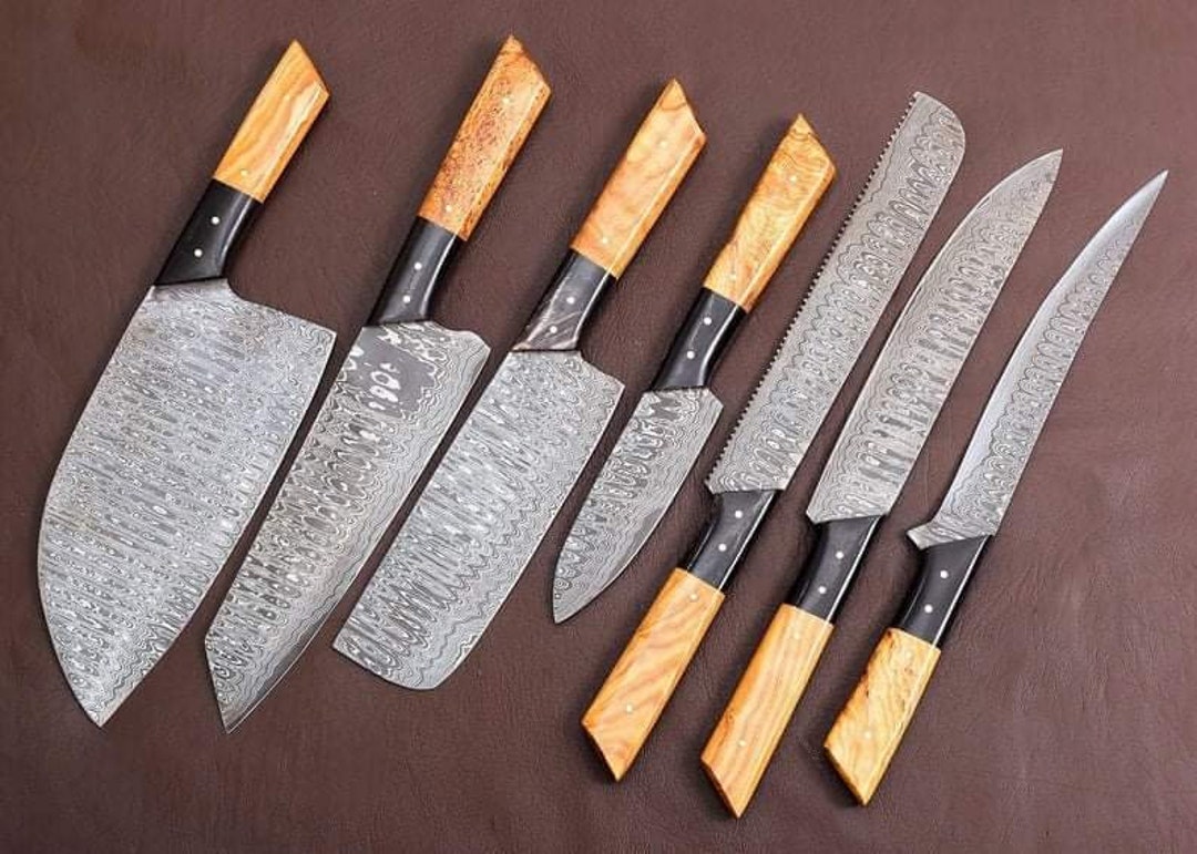 Custom Handmade Chef Knives Set, Cutting Knife, Leather Sheath, Chef