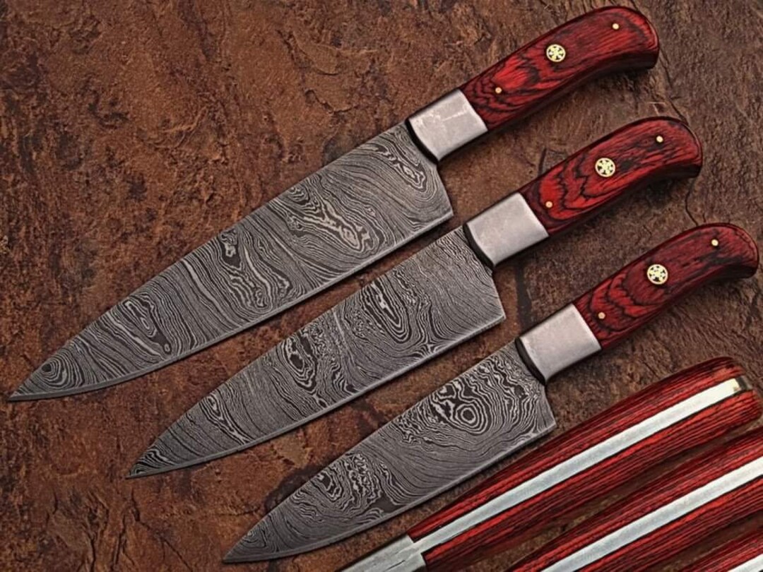 Custom Handmade Chef Knives Set Cutting Knife Leather Etsy