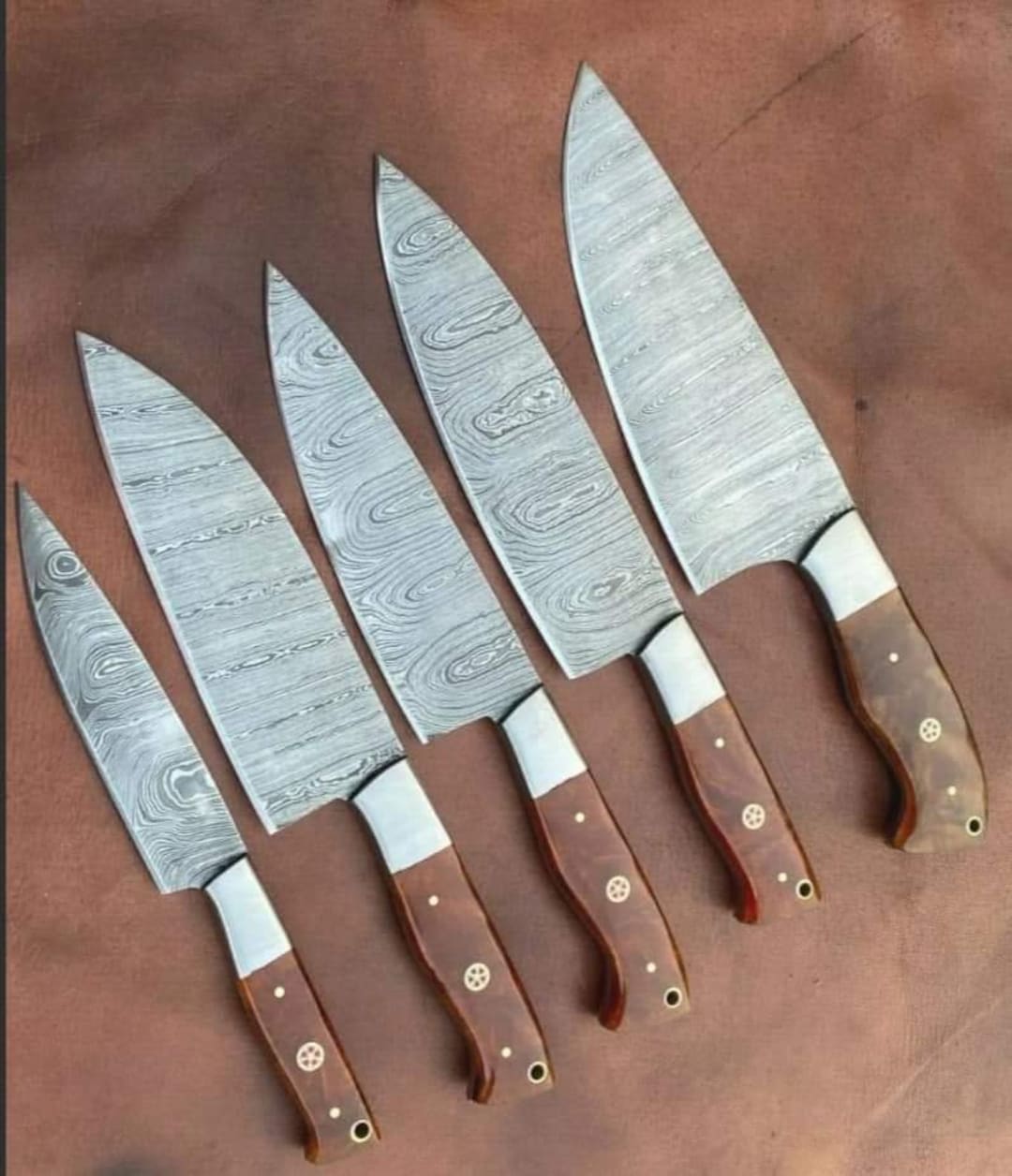 Custom Handmade Chef Knives Set Cutting Knife Leather Etsy