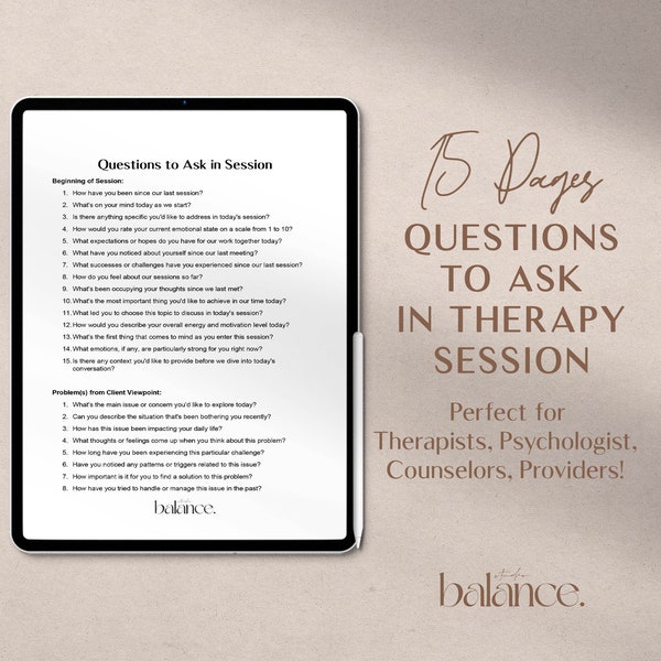 Therapy Session Questions, Therapists Session Guide, Cheat Sheet of Probing Questions, Open-Ended Questions, Assessment Questions