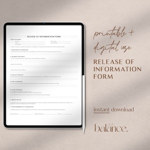 Medical Records Release Form - Printable & Editable Template - HIPAA Compliant - Instant Download - ETSY Digital Download - &quot;balanceStd&quot;