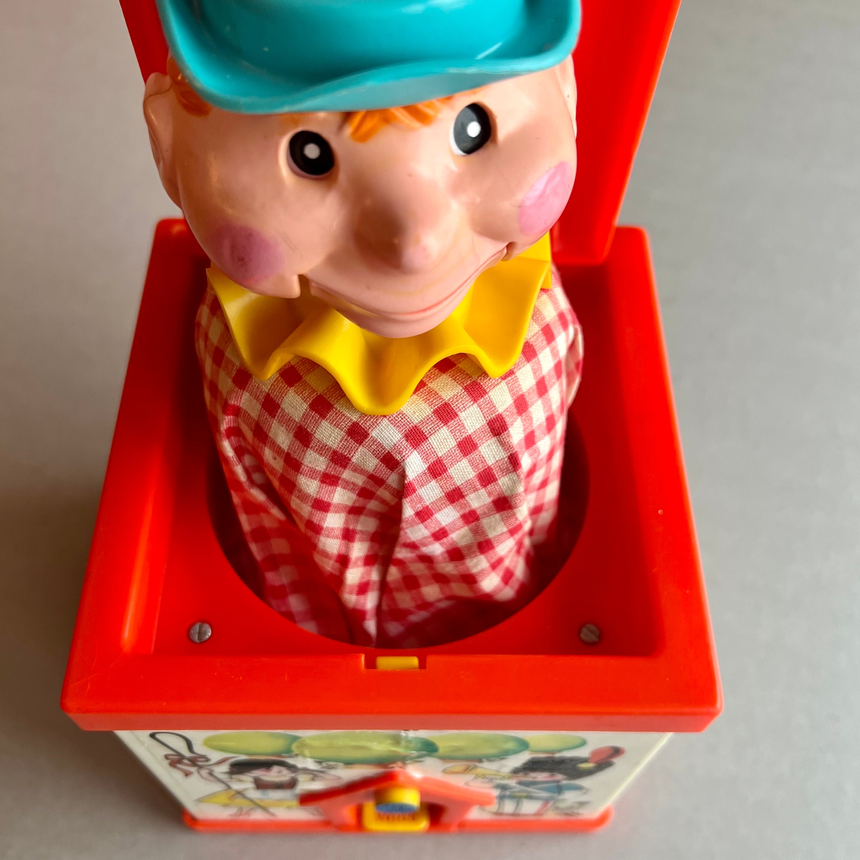 Classic Surprise Fisher Price Jack in the Box Toy Rare Vintage Puppet Toy, 1970, Old Colorful