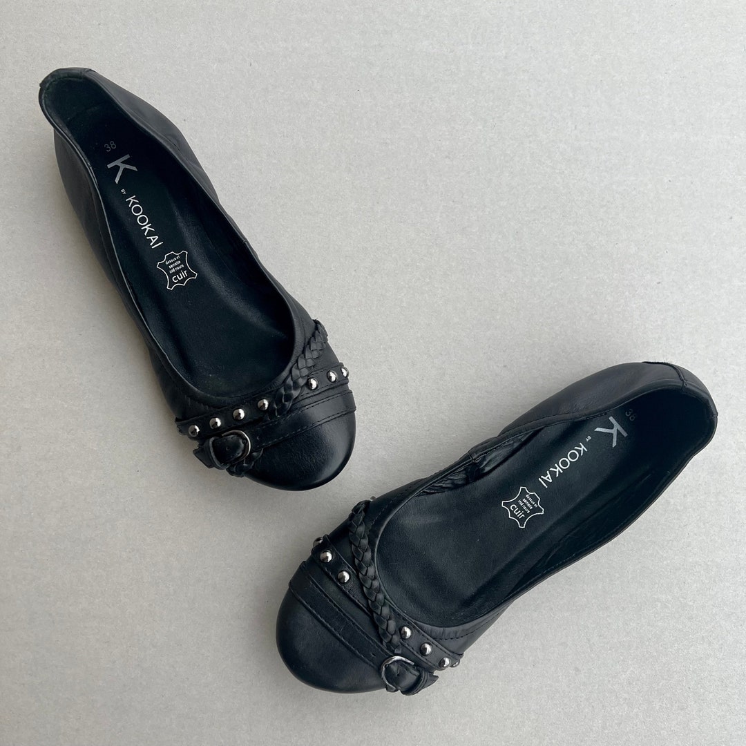 Black Leather KOOKAI Ballerina Flats: Comfortable Preowned - Etsy