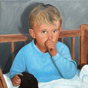 Ritratto personalizzato dipinto a mano su carta. Dipinto a olio personalizzato da foto, Ritratto di bambino, animale domestico e famiglia, Dipinti a olio su commissione.