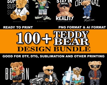 100 Teddy Bear T-shirt Design Bundle - DTG DTF Screen Printing - Kids T-shirt T-shirt designs dtf designs dtg designs screen-printing design