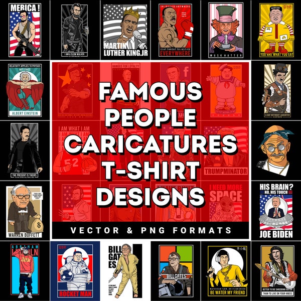 100 Famous People Caricature Designs T-shirt Designs Mug Designs Sublimation designs dtf designs dtg designs mug sublimation png pod prints