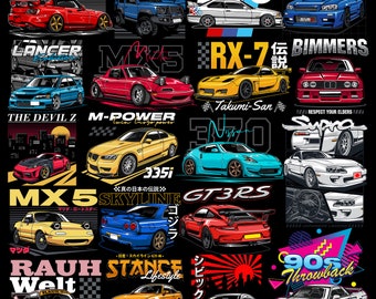 Más de 330 diseños de camisetas de autos Mega paquete Diseños de camisetas impresión de camisetas diseños de autos autos diseños dtf diseños de autos a la deriva camiseta a la deriva