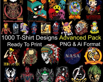 1500 T-Shirt Designs Pack Advanced - T-shirt Printing DTF Dtg Sublimation Designs Png Ai Designs