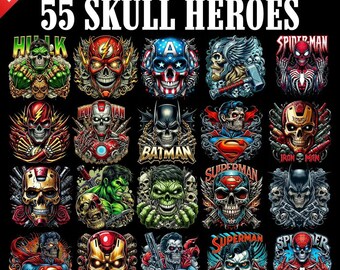 55 Diseños de Skull Heroes 55 Diseños de Skull Diseños de Skull Superheroes Diseños de superhéroes superhéroes diseños dtf superhéroes sublimación png
