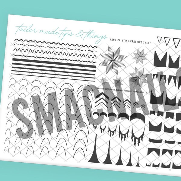 Tips & Things Nail Art Practice Sheet *DIGITAL DOWNLOAD * hand painting practice french manicure stencil geometric designs