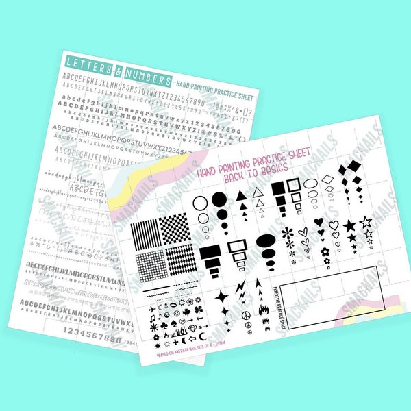 BUNDLE * Nail Art Practice Sheets - Basic Shapes & Numbers and Letters - DIGITAL DOWNLOAD