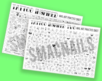 BUNDEL Tattoo Geïnspireerde Nail Art Practice Sheets Edition One & Two * DIGITALE DOWNLOAD * moderne flash tattoos ontwerpen