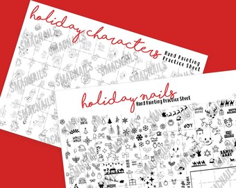 BUNDLE - Urlaub Zeichentrickfiguren und Urlaubs Designs Nail Art Übungsblätter - Weihnachten & Winter Nägel Designs * DIGITAL DOWNLOAD *