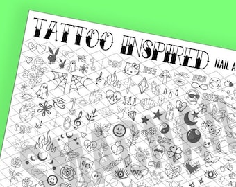 Tattoo geïnspireerde Nail Art oefenblad * DIGITALE DOWNLOAD * moderne flash-tatoeages ontwerpen