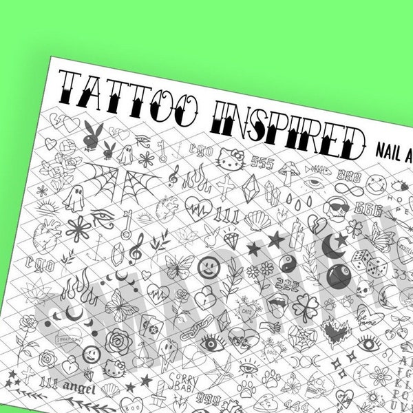 Tattoo Inspired Nail Art Practice Sheet * DIGITAL DOWNLOAD * modern flash tattoos designs