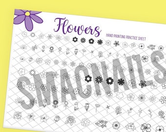 Hoja de práctica de arte de uñas de flores *DESCARGA DIGITAL* diseños florales de hojas de primavera florales
