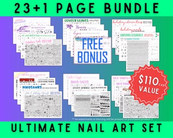 PAQUETE de 23 páginas - Hojas de práctica de Nail Art - *DESCARGA DIGITAL * Ahorre más del 45 % de los ahorros definitivos