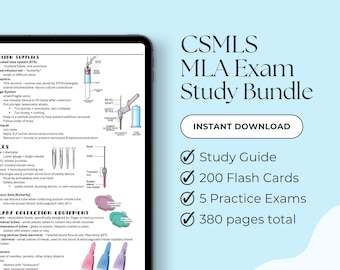 MLA-examenstudiebundel • 5 oefenexamens • 200 flashcards • 300+ pagina's • CSMLS Medical Laboratory Assistant MLPAO mla/T-testvoorbereiding