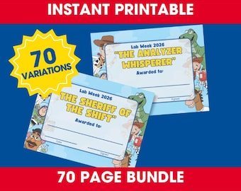 Afdrukbare Lab Week Awards - Leuke grappige ideeën voor een feest - Lab Story to Infinity and Beyond voor onze patiënten - ASCP 2026