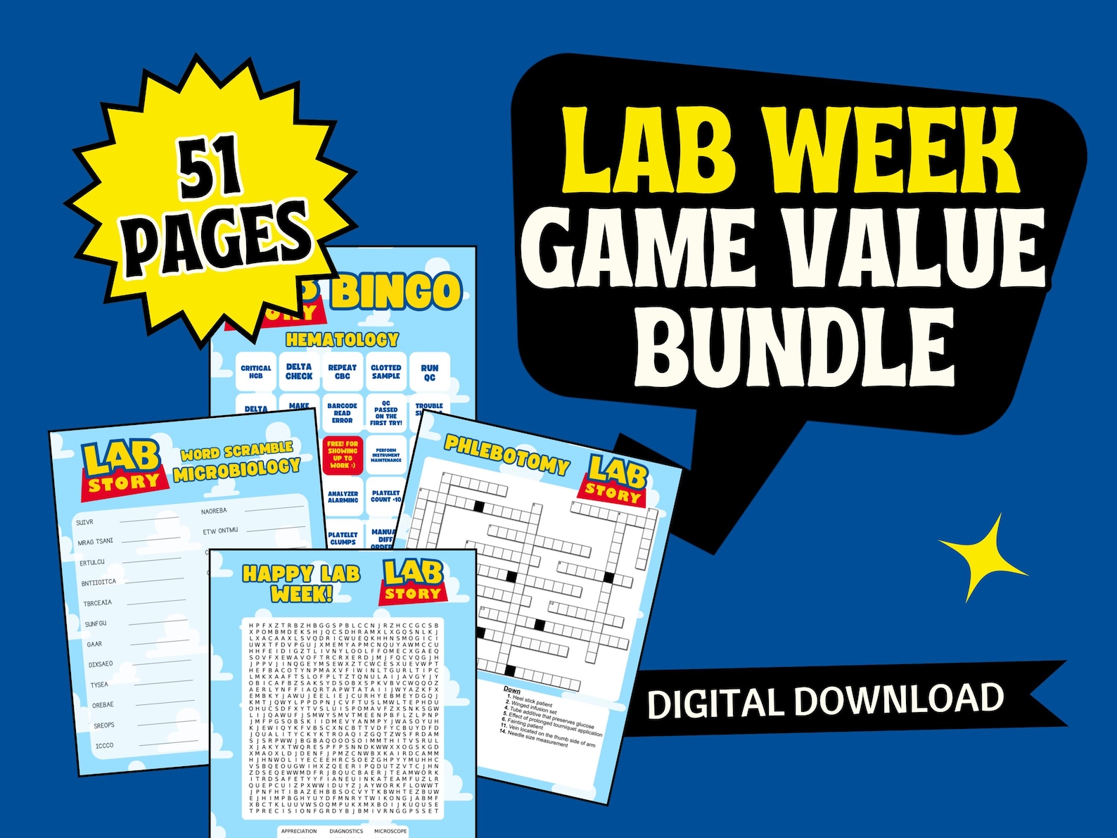 Lab Week Games Mega Bundle | 51 Printable Pages - Puzzles - Bingo, Word ...