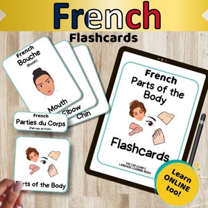 French (Parts of the Body) Language Learning Flashcards, Educational Cards
