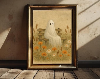 Geist in Wildblumenwiese - Halloween ART PRINT druckbare Kunst (Instant Download
