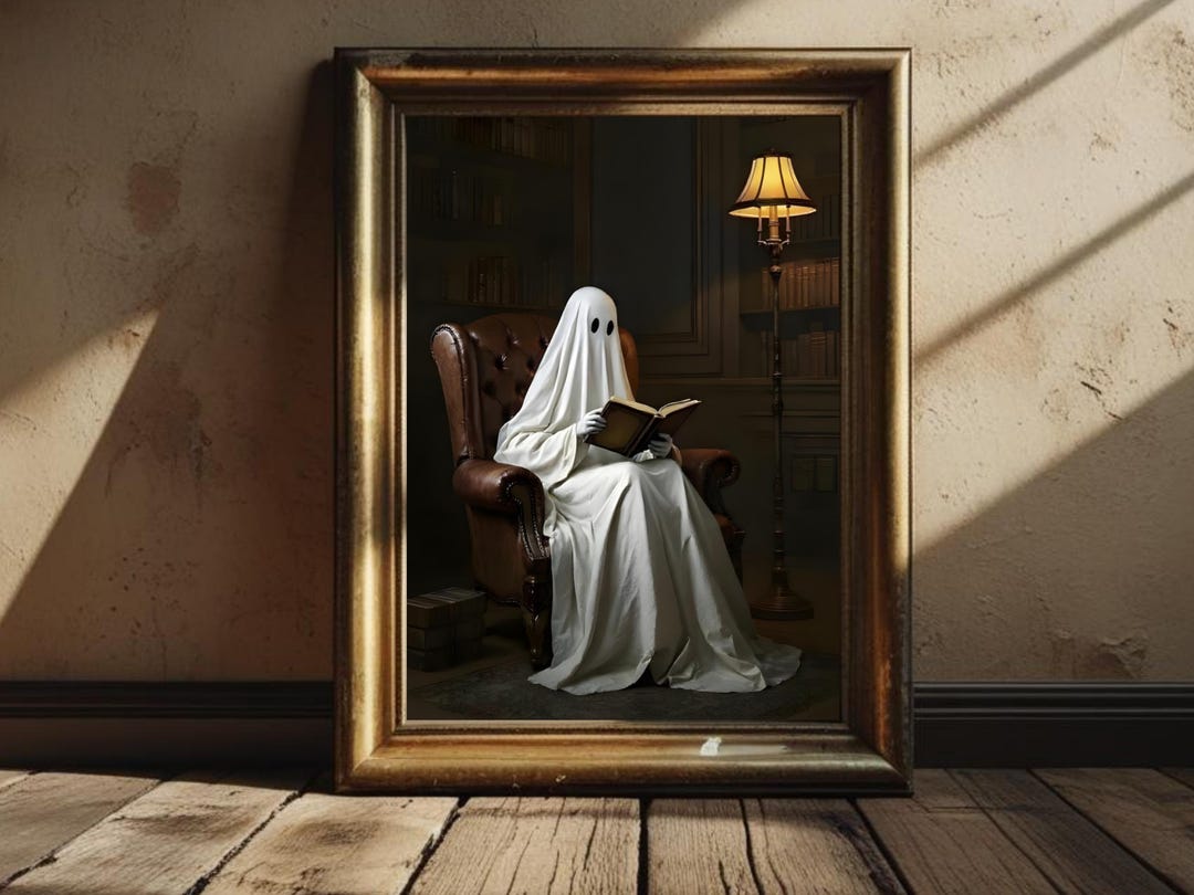 Ghost Reading in Library Halloween Print: Dark Academia Spooky Decor ...