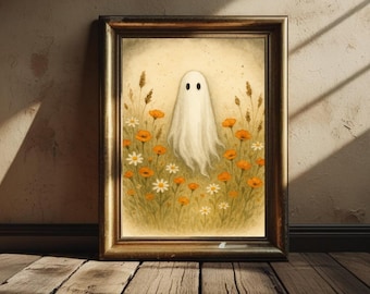 Geist Wildblumen Wiese Halloween Kunstdruck | Gruselige Herbst Dekoration (Instant Download)