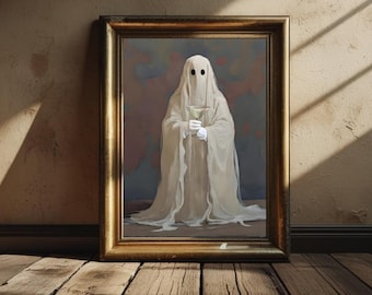 Impression d'Halloween Martini fantôme : oeuvre d'art murale sombre et fantasmagorique (téléchargement numérique)
