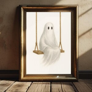 Ghost on Swing Art Print | Spooky Halloween Decor (Digital Download)
