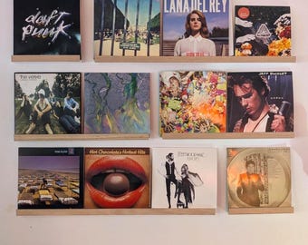 Tasmanian Oak Vinyl Record Ledge: Wooden Floating Shelf with Easy Mount