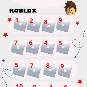 Puede incluir: Un gráfico de desafío de ahorro imprimible con temática de Roblox. El gráfico tiene un objetivo de 100 € e incluye 12 casillas con los números del 1 al 10. El gráfico está decorado con estrellas rojas y un personaje de Roblox.