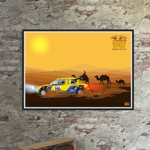 Poster Decorative poster Peugeot 205 Turbo 16 T16 Grand Raid - Paris Dakar 1987 Ari Vatanen
