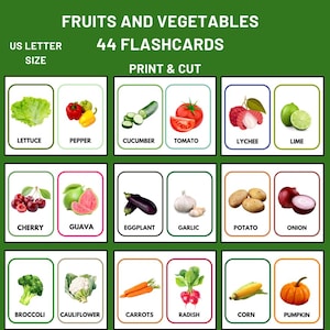 Schede didattiche stampabili di frutta e verdura / 44 schede fotografiche reali per bambini / Apprendimento Montessori / Attività educativa prescolare