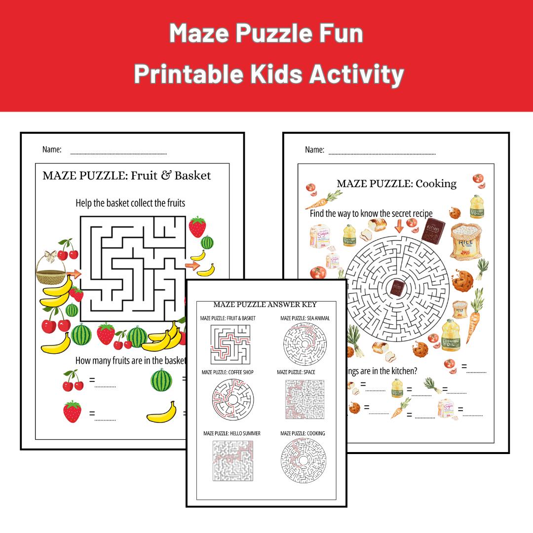 Maze Puzzle Fun | Printable Kids Activity | A4 PDF Worksheet | Preschool &amp; Homeschool ...