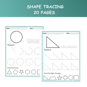 Shape Tracing Worksheets for Kids – 20 Page Printable PDF – Learn and Trace Shapes – Preschool & Kindergarten Fine Motor Practice