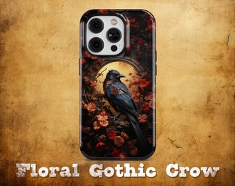 Floral Gothic Crow Phone Case, goth style phone cases, mobile phone case, cell phone case, samsung phone case, iPhone case, goth phone case