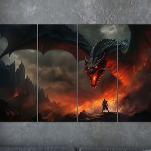 Knight vs. Dragon Canvas - Epic Fantasy Battle Art - Battle Ground Print