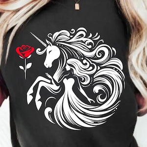 Vintage unicorn and woman shirt - Gift for her - Valentines day gift - unicorn shirt - fantasy shirt - rose shirt - gift for girls