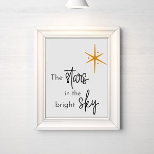 Kerst kunst aan de muur | Digitale download vakantiedecor | Weg in een kribbe Christmas Carol | Kerststerren | Typografie Songtekst afdrukken | JPG