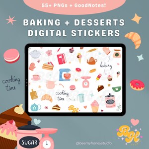 Cute Baking + Desserts Sticker Pack | 55+ Cozy Pre-Cropped PNGs & GoodNotes File Download Kawaii Digital Planner Stickers Kitchen + Cooking