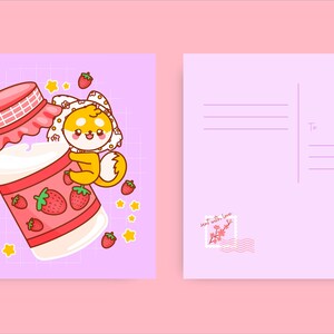 Rêves de lait aux fraises | Impression d'art kawaii | Carte postale de 4,75 po. x 4,75 po.